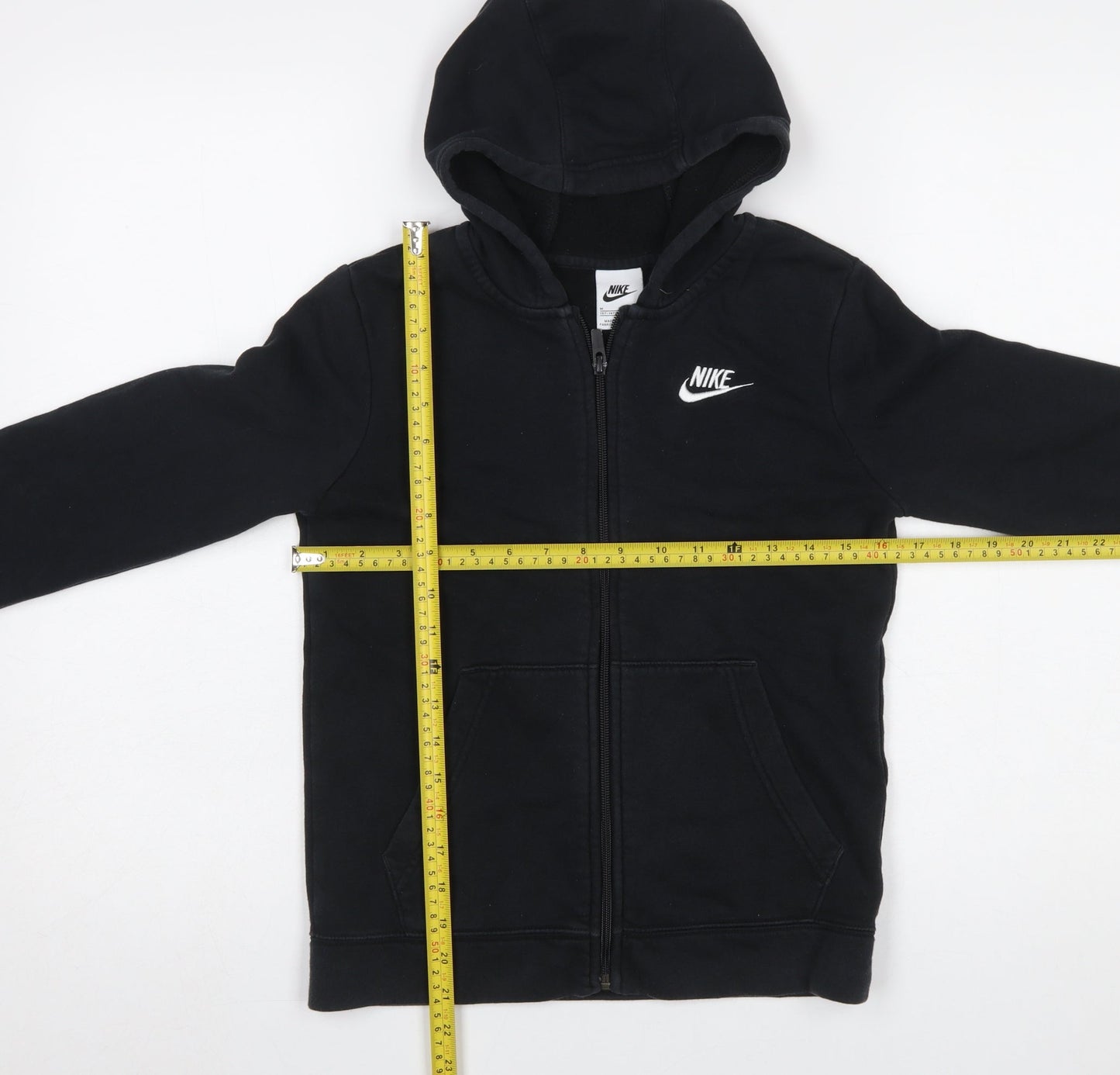 Nike Boys Black Full Zip Hoodie M 137-147cm Cotton Blend Zip Pockets