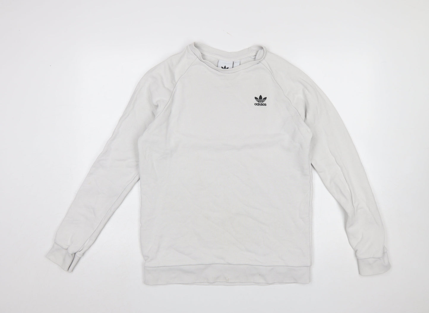 Adidas Men's White Small Crew Neck Pullover Sweatshirt