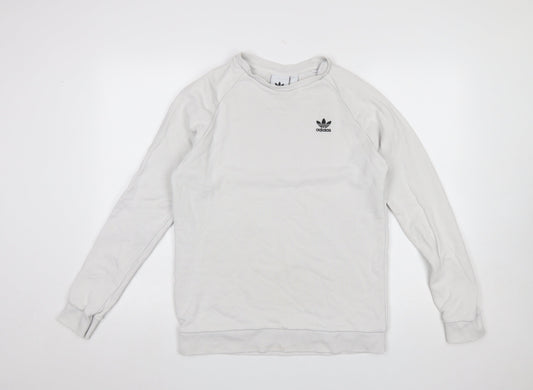 Adidas Men's White Small Crew Neck Pullover Sweatshirt