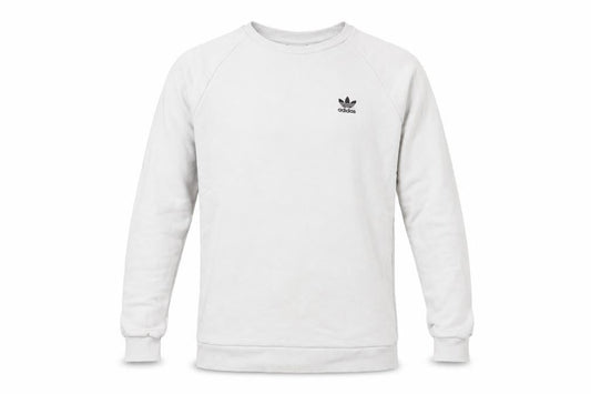 Adidas Men's White Small Crew Neck Pullover Sweatshirt