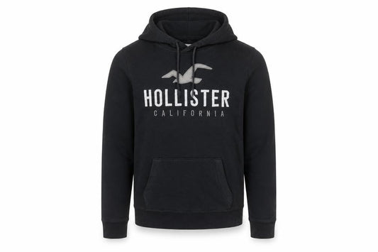 Hollister Mens Black Small Pullover Hoodie Fleece Logo Sweatshirt