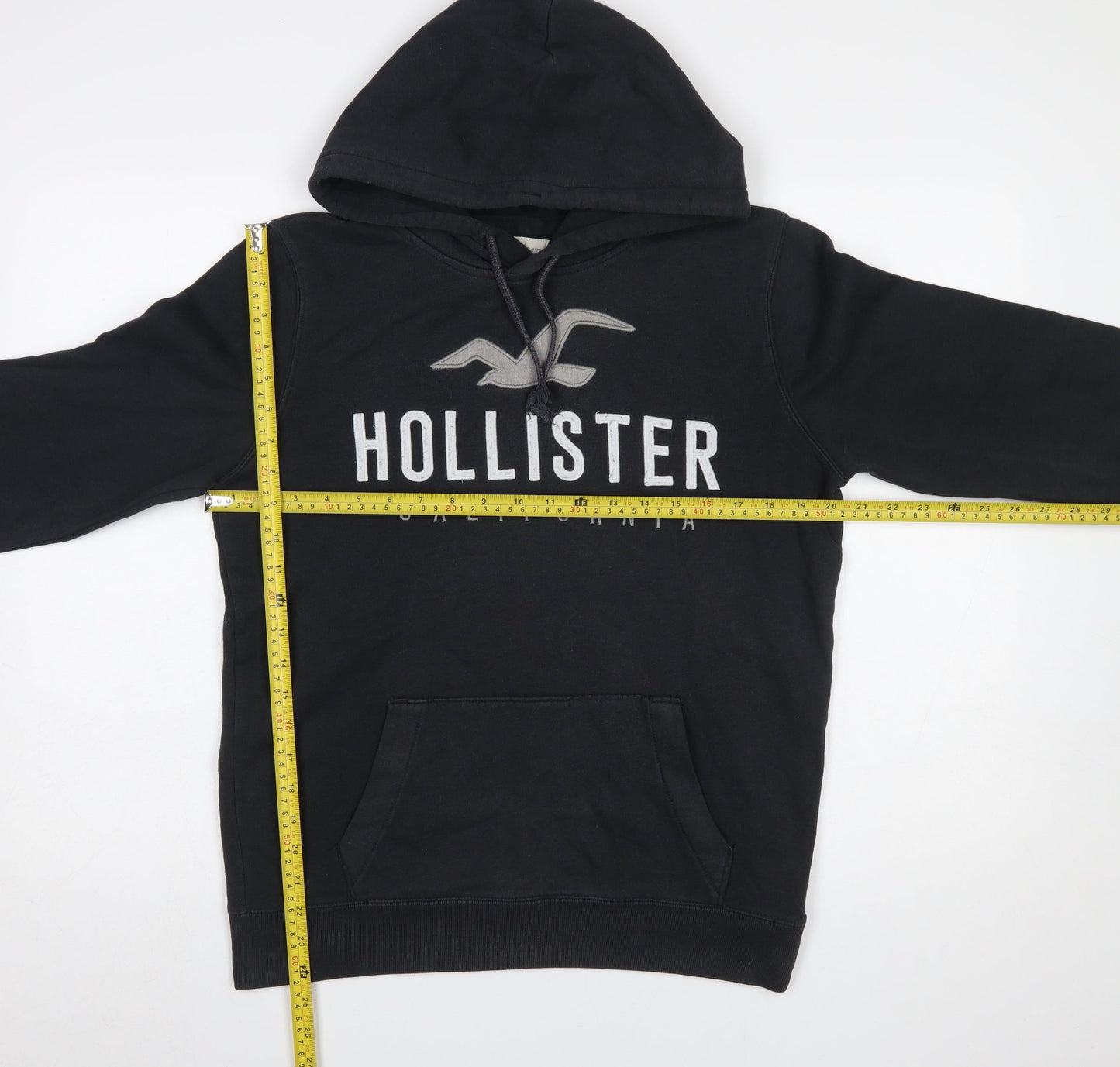 Hollister Mens Black Small Pullover Hoodie Fleece Logo Sweatshirt