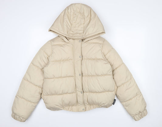 Missguided Women Beige Puffer Jacket Hooded Short Size 10