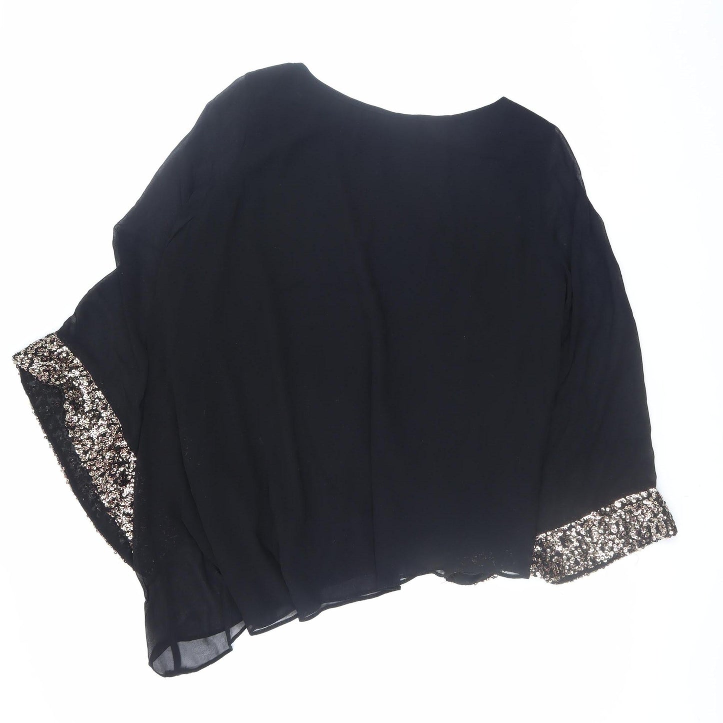 Wallis Women Black Sequin Cuff Chiffon Tunic Blouse Size L