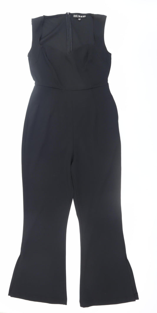 Girl in Mind Black Sleeveless Jumpsuit UK 10 Flared Leg Zip Back