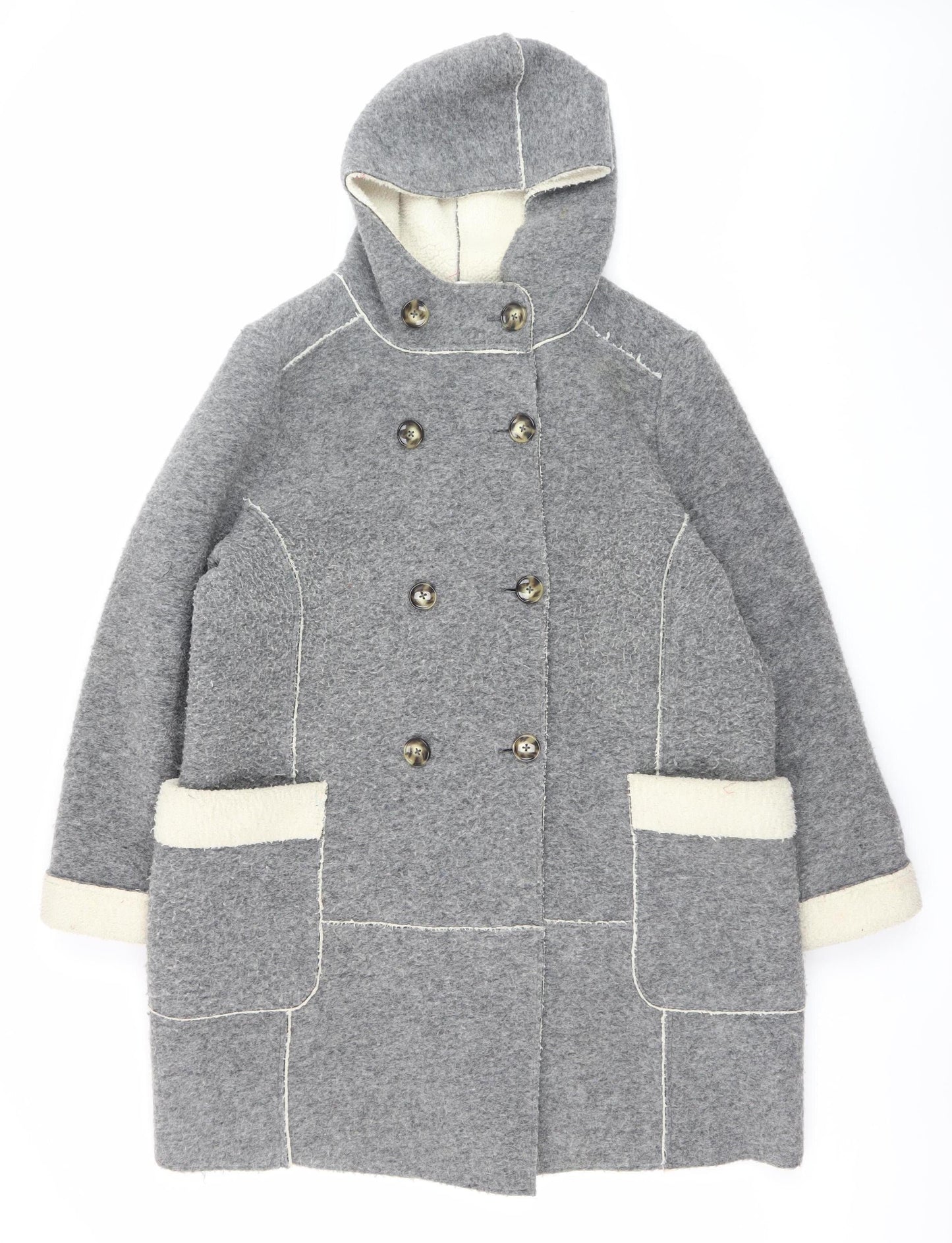 Marks and Spencer Women Grey Wool Blend Hooded Overcoat Size 18