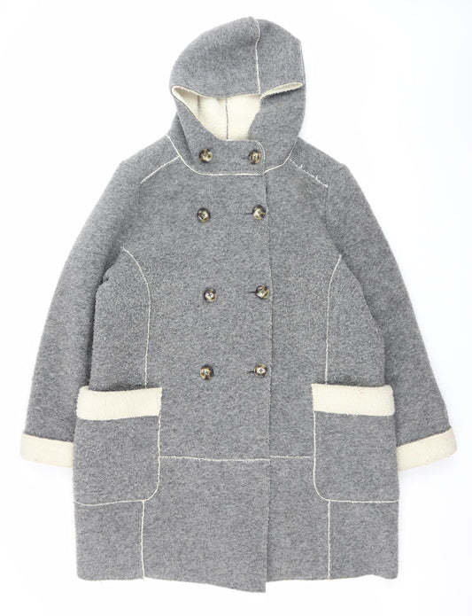 Marks and Spencer Women Grey Wool Blend Hooded Overcoat Size 18