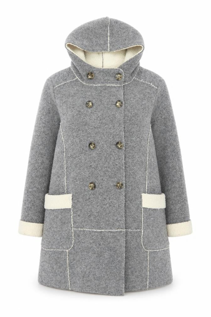 Marks and Spencer Women Grey Wool Blend Hooded Overcoat Size 18
