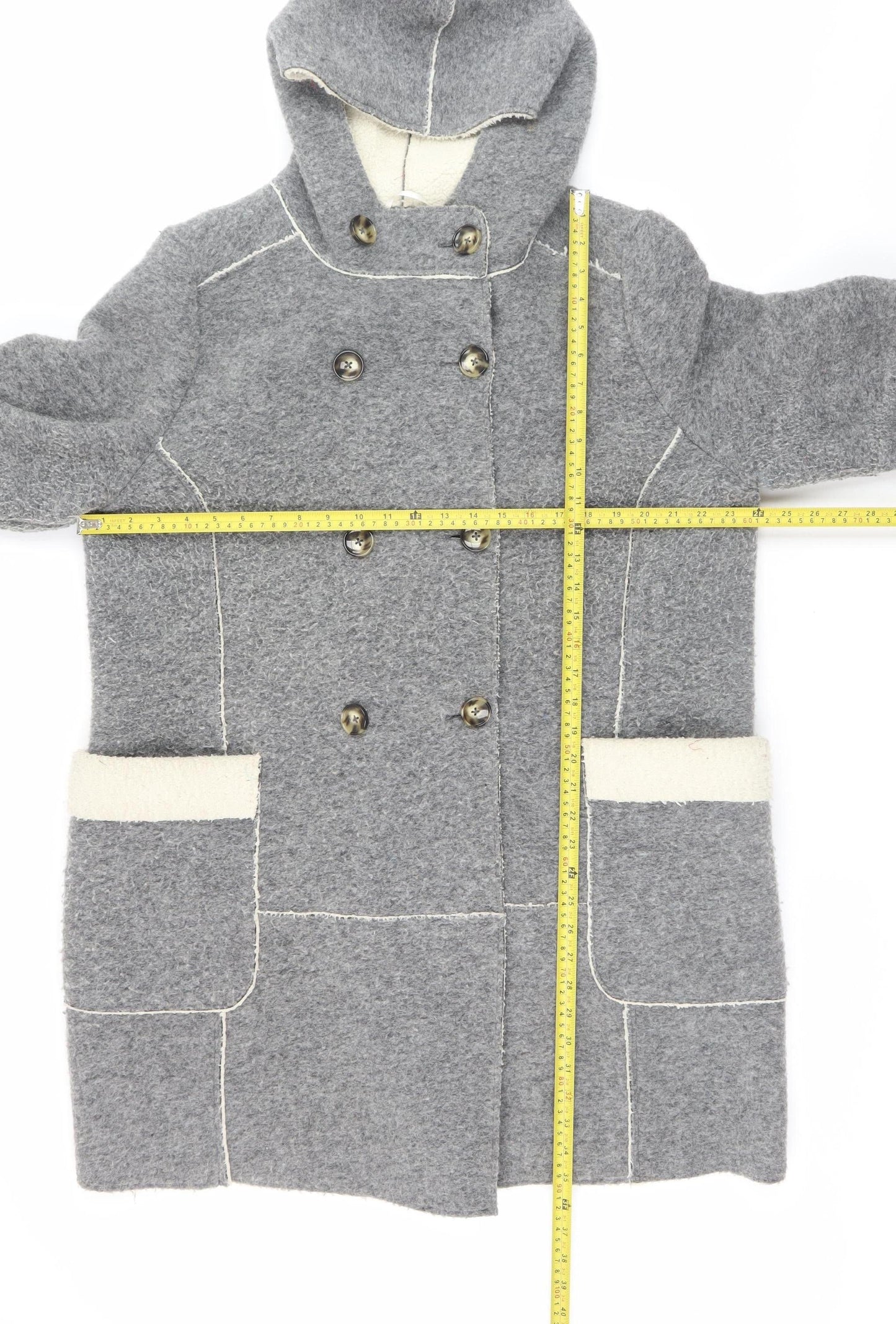 Marks and Spencer Women Grey Wool Blend Hooded Overcoat Size 18