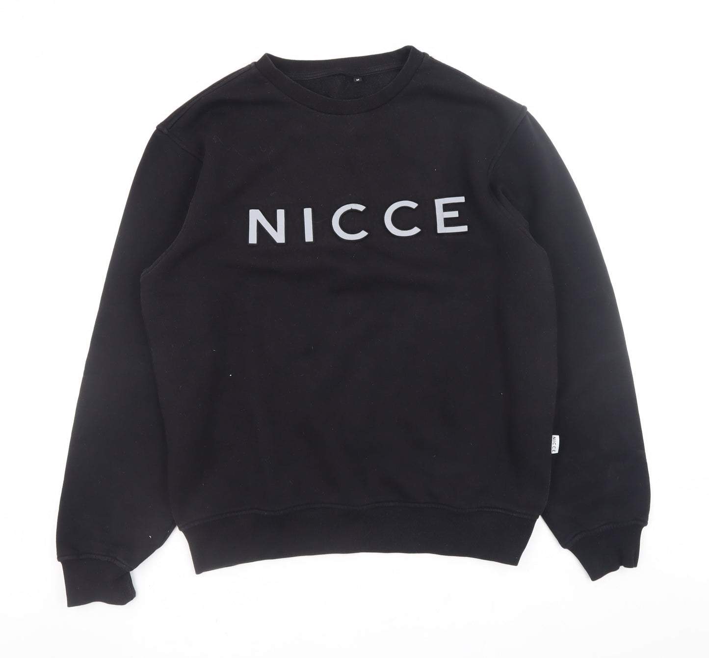 NICCE Mens Black Pullover Sweatshirt Medium Crew Neck Logo Jumper