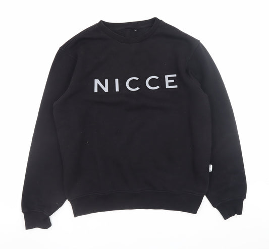 NICCE Mens Black Pullover Sweatshirt Medium Crew Neck Logo Jumper
