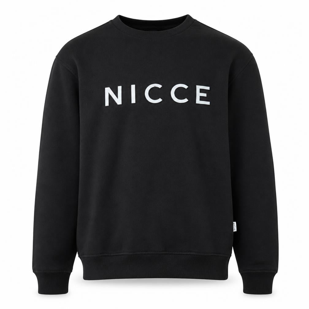 NICCE Mens Black Pullover Sweatshirt Medium Crew Neck Logo Jumper