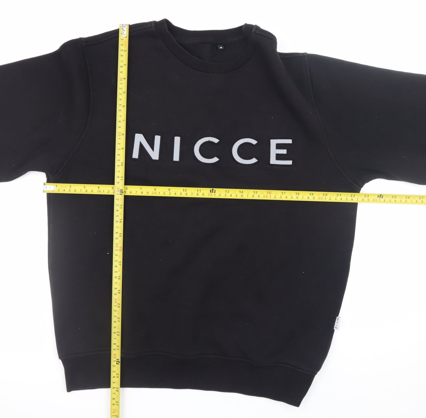 NICCE Mens Black Pullover Sweatshirt Medium Crew Neck Logo Jumper