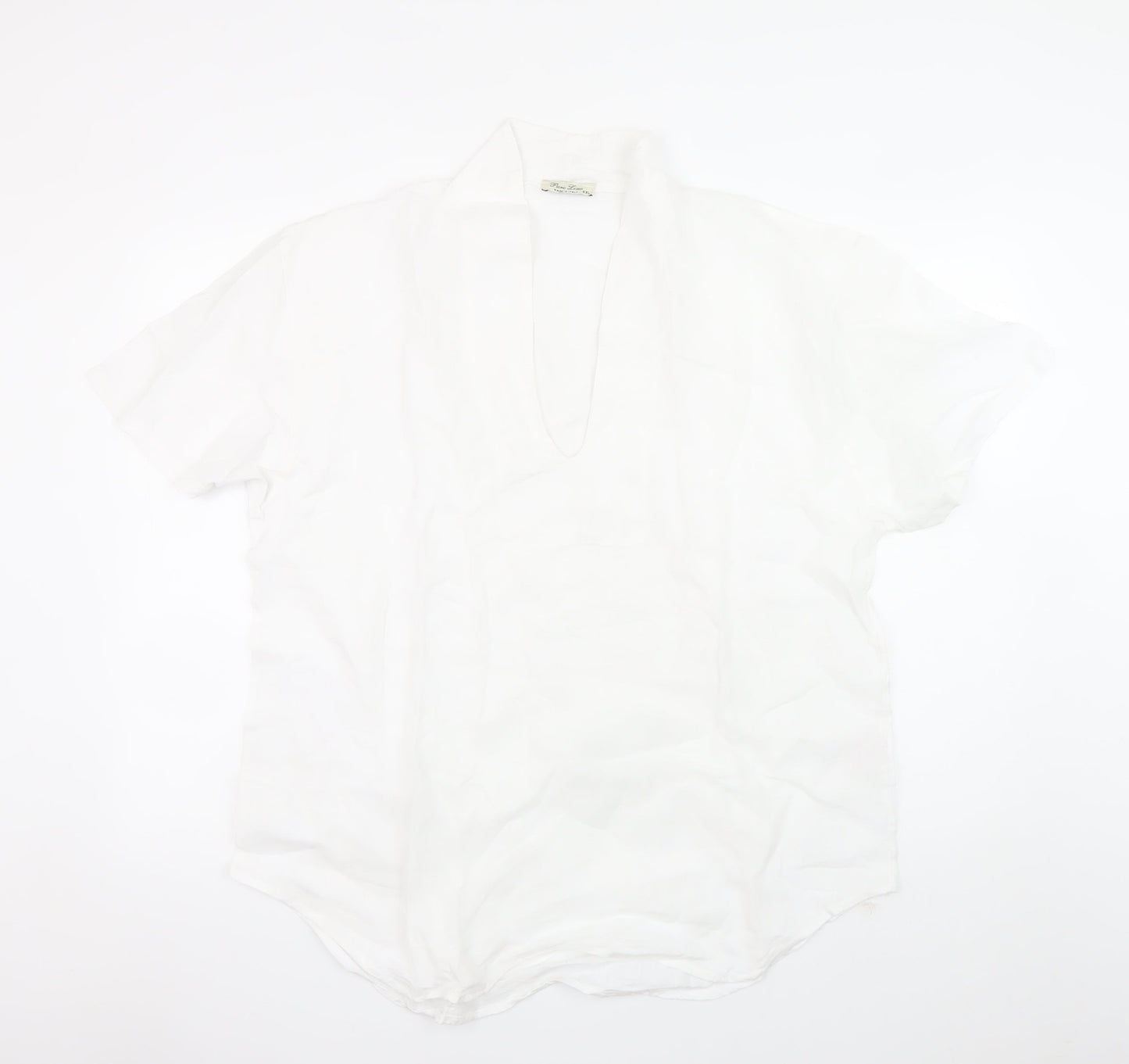 Puro Lino Men's White Linen Short Sleeve V-Neck Casual T-Shirt 2XL