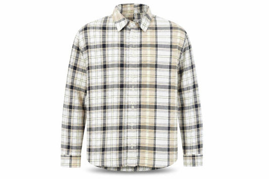 Zara Men Beige Plaid Cotton Relaxed Fit Long Sleeve Button-Up Shirt M