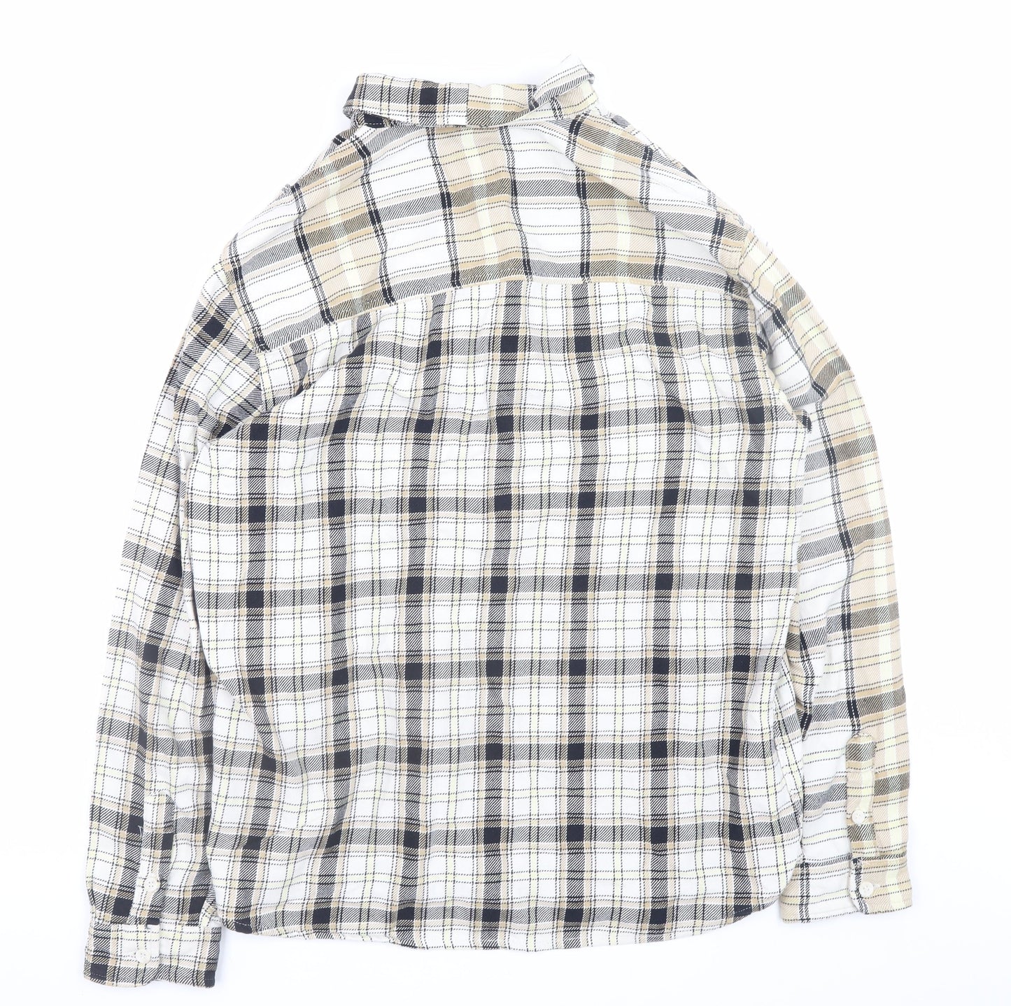 Zara Men Beige Plaid Cotton Relaxed Fit Long Sleeve Button-Up Shirt M