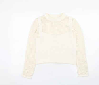 Zara Women Ivory Mock Neck Open Knit Pullover Jumper Size S