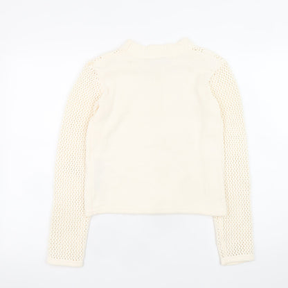 Zara Women Ivory Mock Neck Open Knit Pullover Jumper Size S