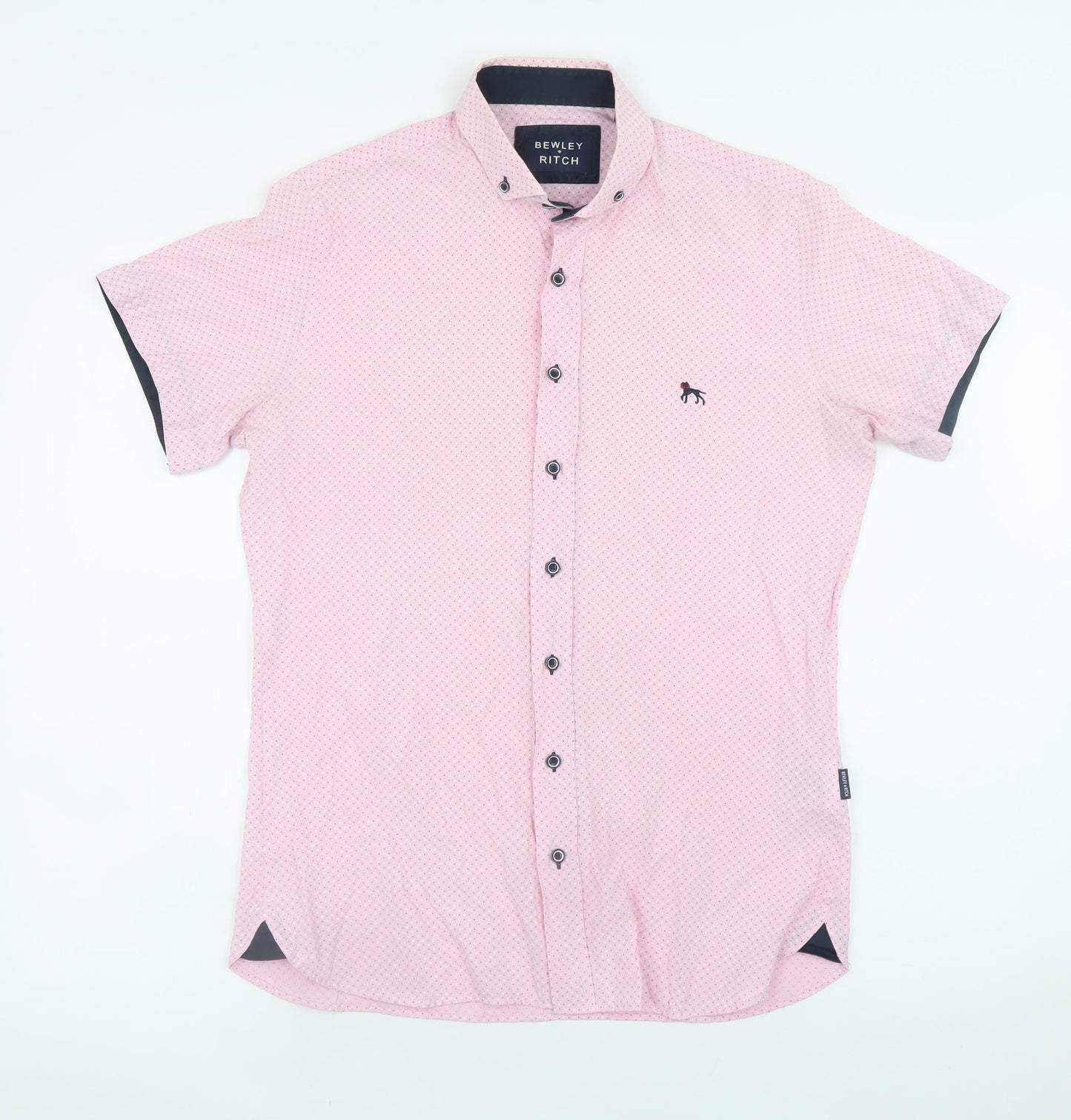 Bewley Ritch Men's Pink Slim Fit Short Sleeve Button-Up Shirt S
