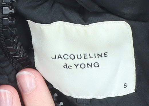 Jacqueline de Yong Women Black Small Quilted Long Hooded Puffer Jacket
