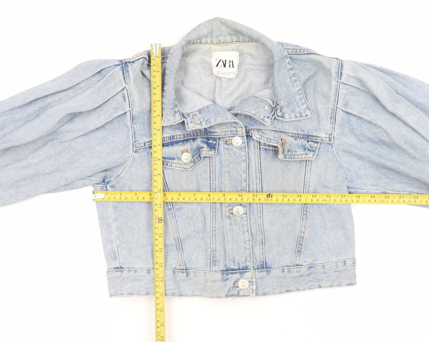 Zara Women's Blue Cropped Denim Jacket Size S Button Front