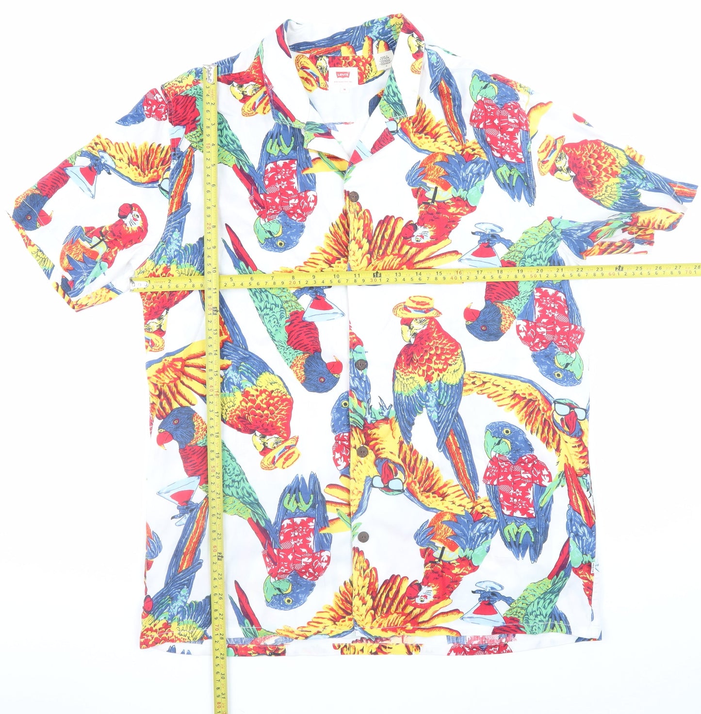 Levi's Men's Multicoloured Parrot Print Button-Up Short Sleeve Shirt M
