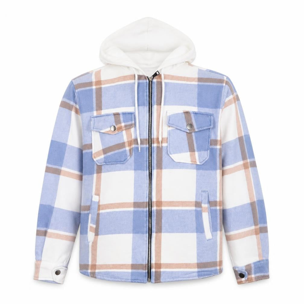 Rising Men’s Blue Check Hooded Full Zip Jacket Size L