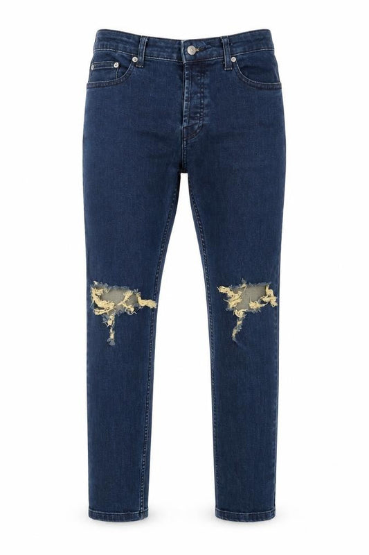 Topman Men's Blue Stretch Skinny Jeans 32R Distressed Denim