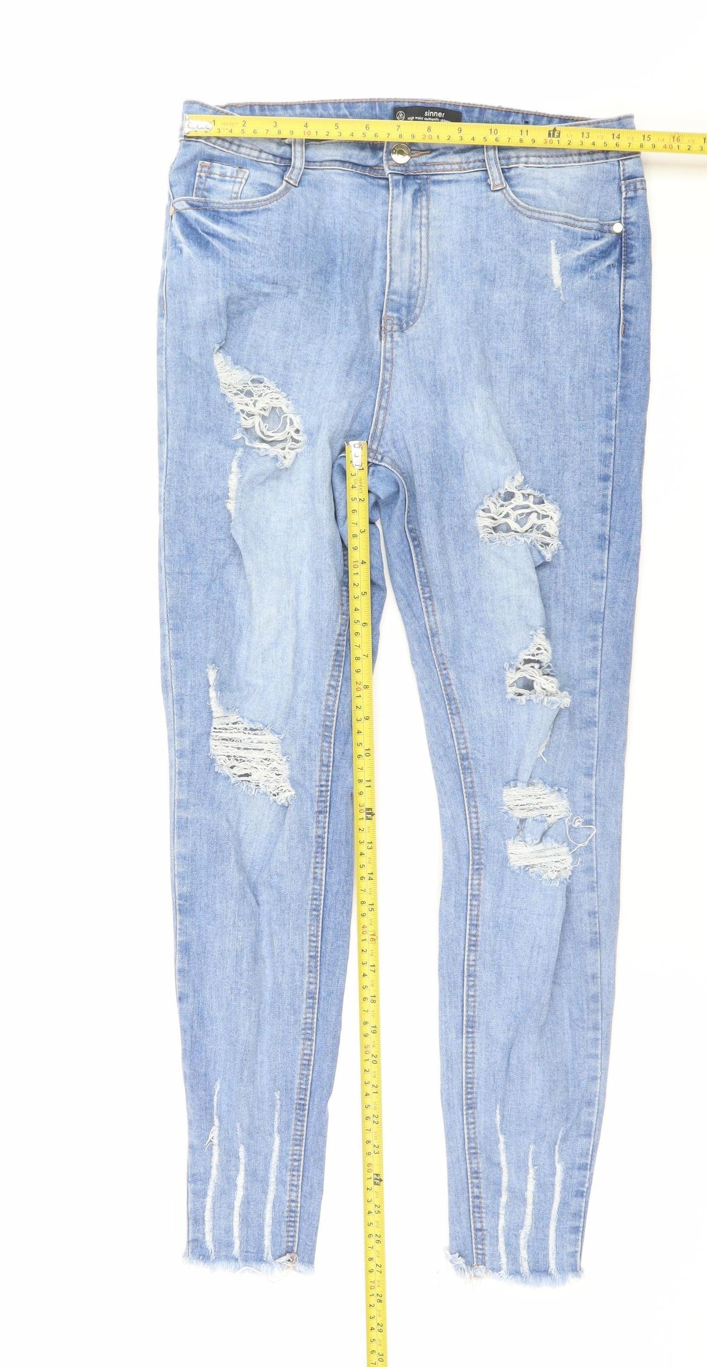 Sinner Womens Blue High Waist Skinny Distressed Jeans UK 12