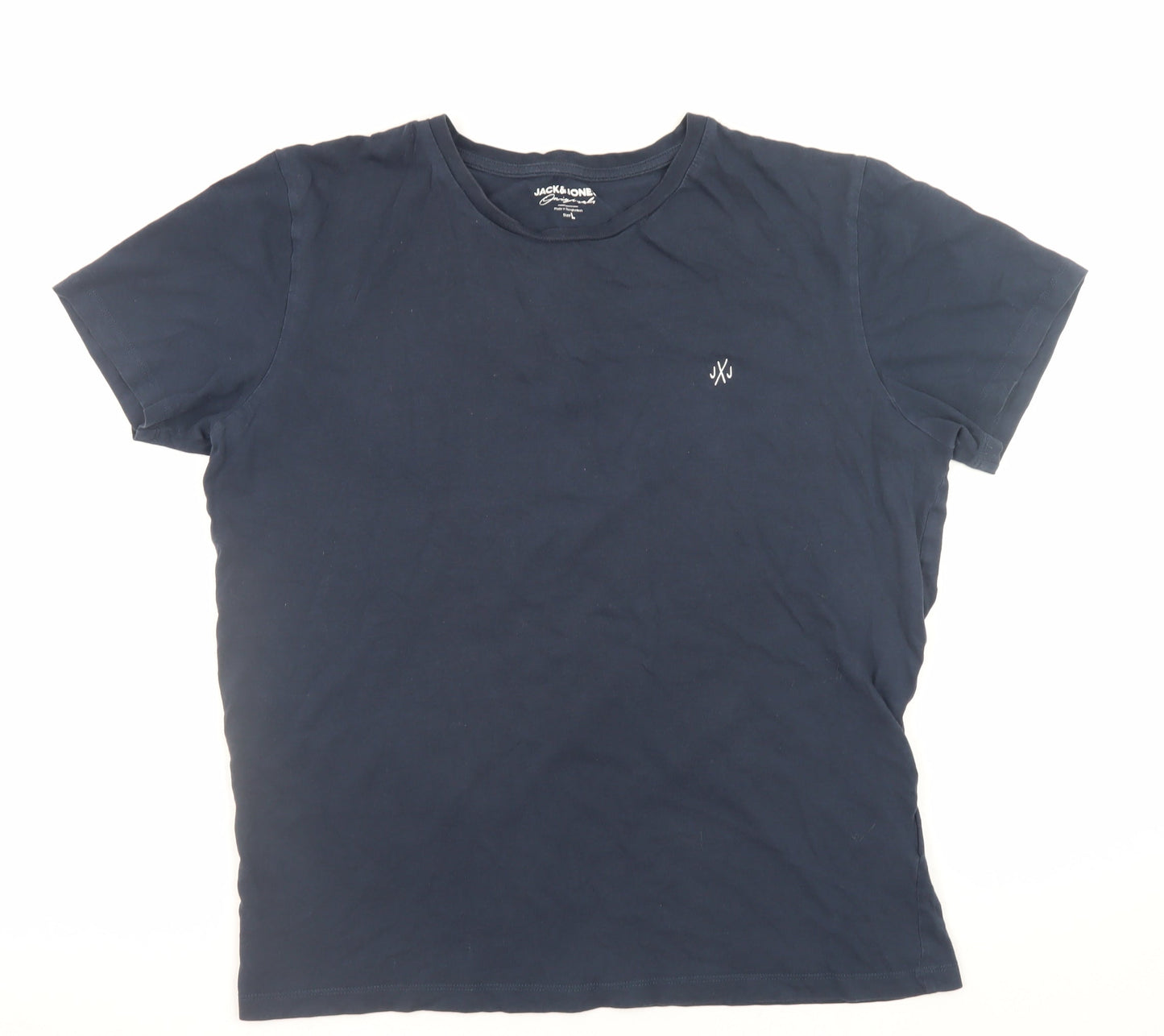 Jack & Jones Men’s Blue Cotton Crew Neck Short Sleeve T-Shirt Size L