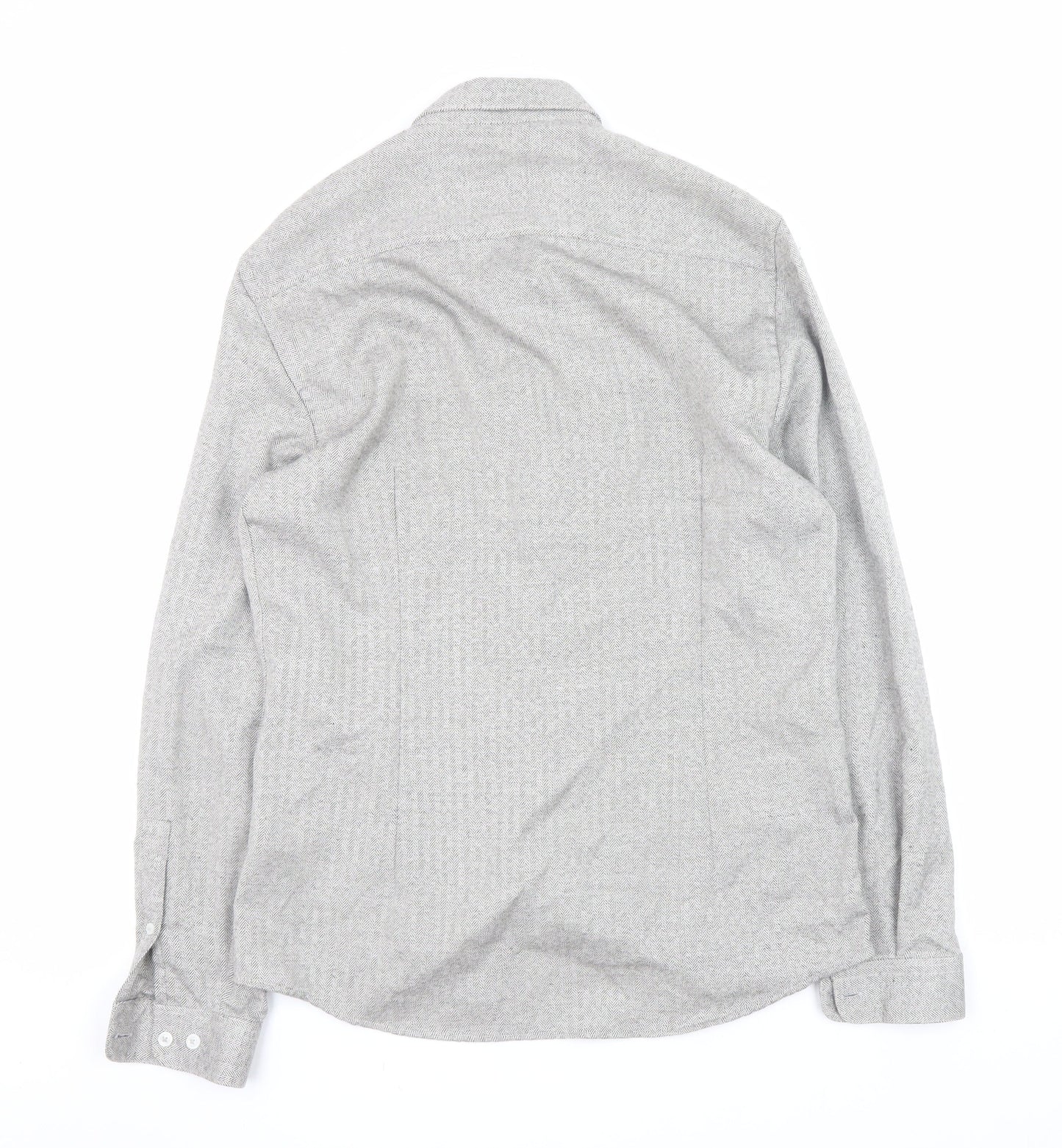 River Island Mens Grey Herringbone Button-Down Long Sleeve Shirt M