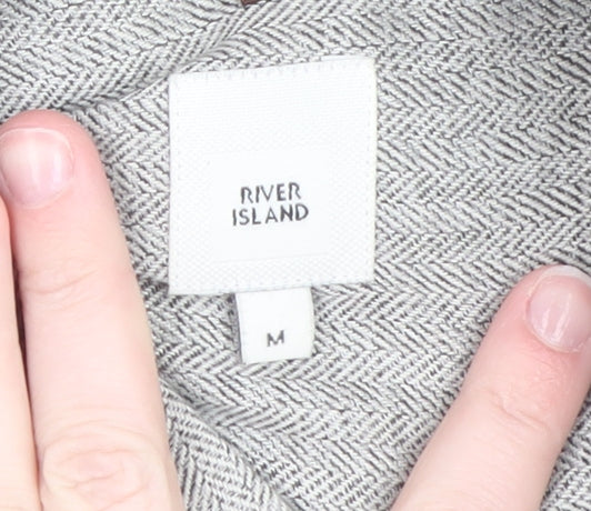 River Island Mens Grey Herringbone Button-Down Long Sleeve Shirt M