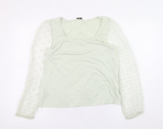Pimkie Womens Green Sheer Puff Sleeve Square Neck Blouse Size L