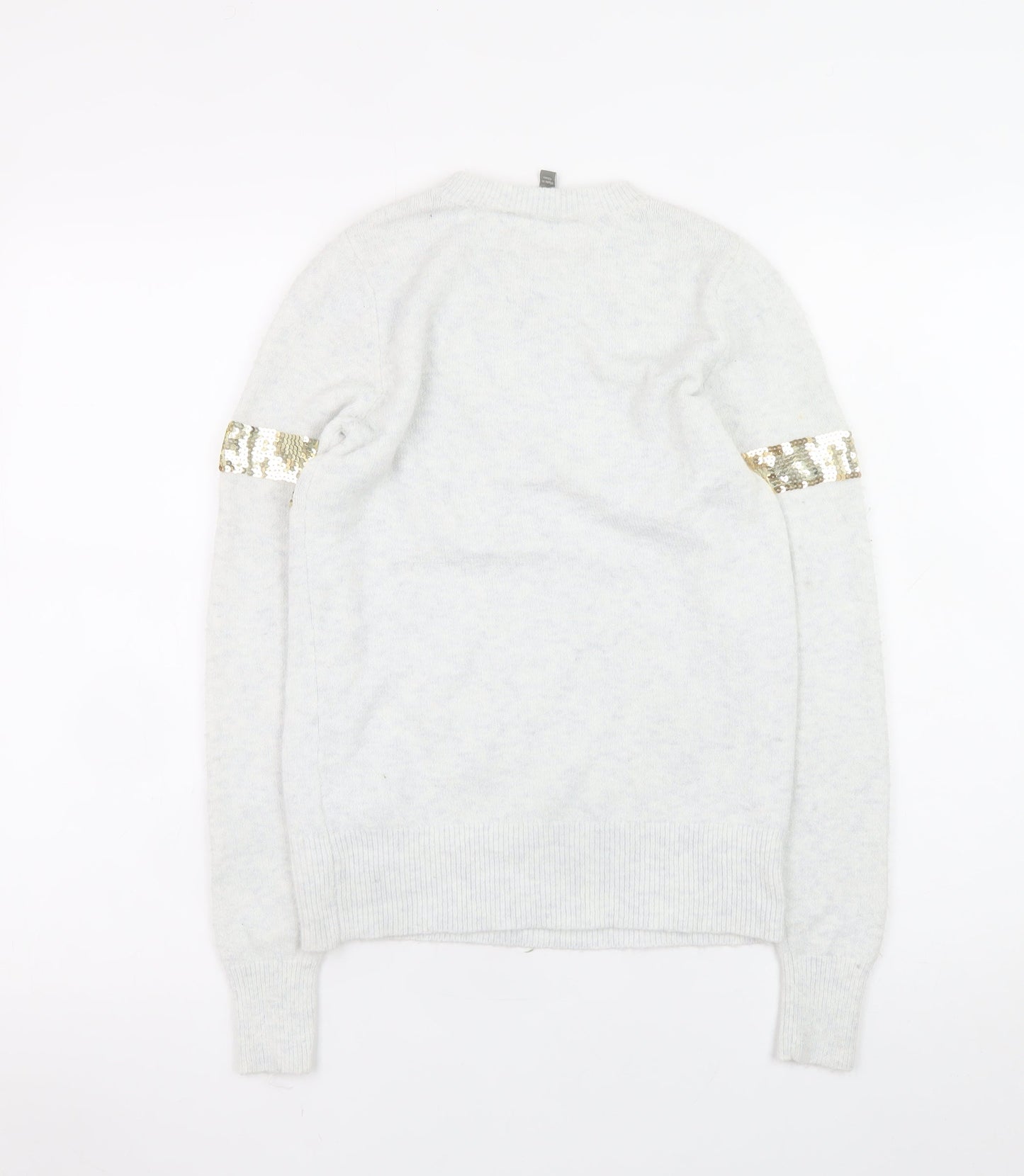 Oasis Women Ivory Sequin Bow Jumper XS Winter Pullover