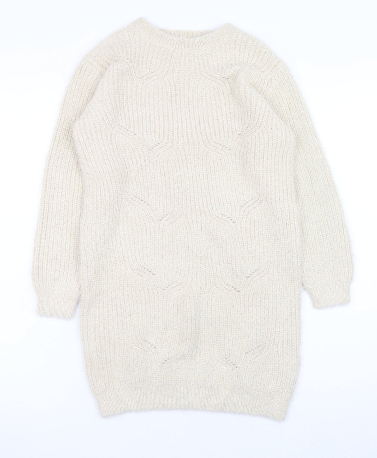Marks and Spencer Girls Ivory Knit Sweater Dress 10-11 Years Long Sleeve