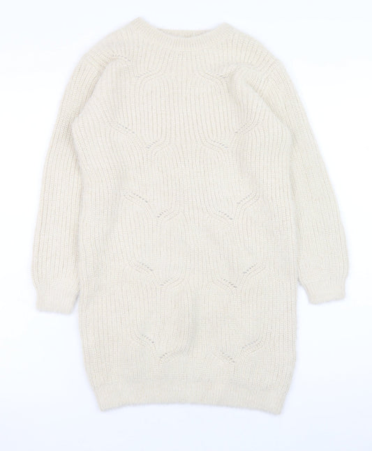 Marks and Spencer Girls Ivory Knit Sweater Dress 10-11 Years Long Sleeve