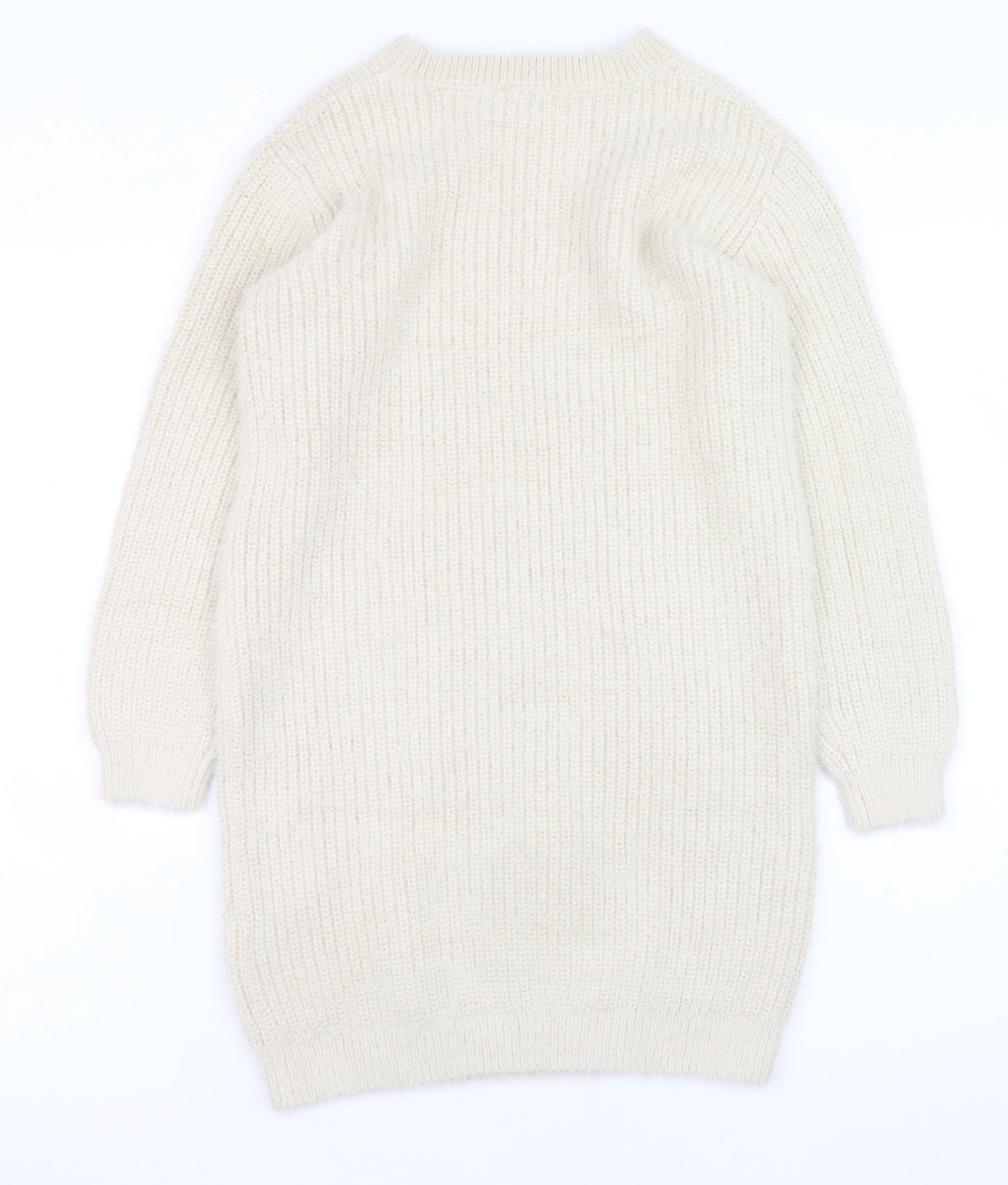 Marks and Spencer Girls Ivory Knit Sweater Dress 10-11 Years Long Sleeve