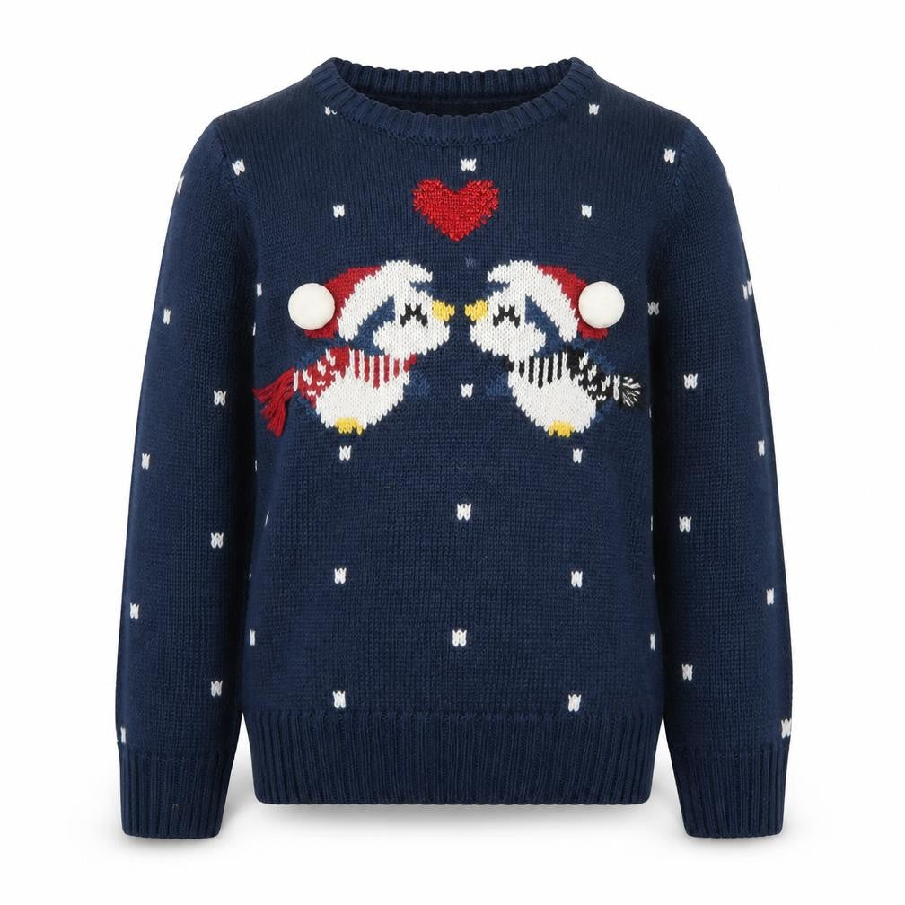 Lily & Dan Girls Navy 5-6 Years Christmas Penguin Jumper