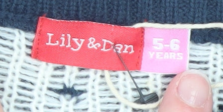 Lily & Dan Girls Navy 5-6 Years Christmas Penguin Jumper