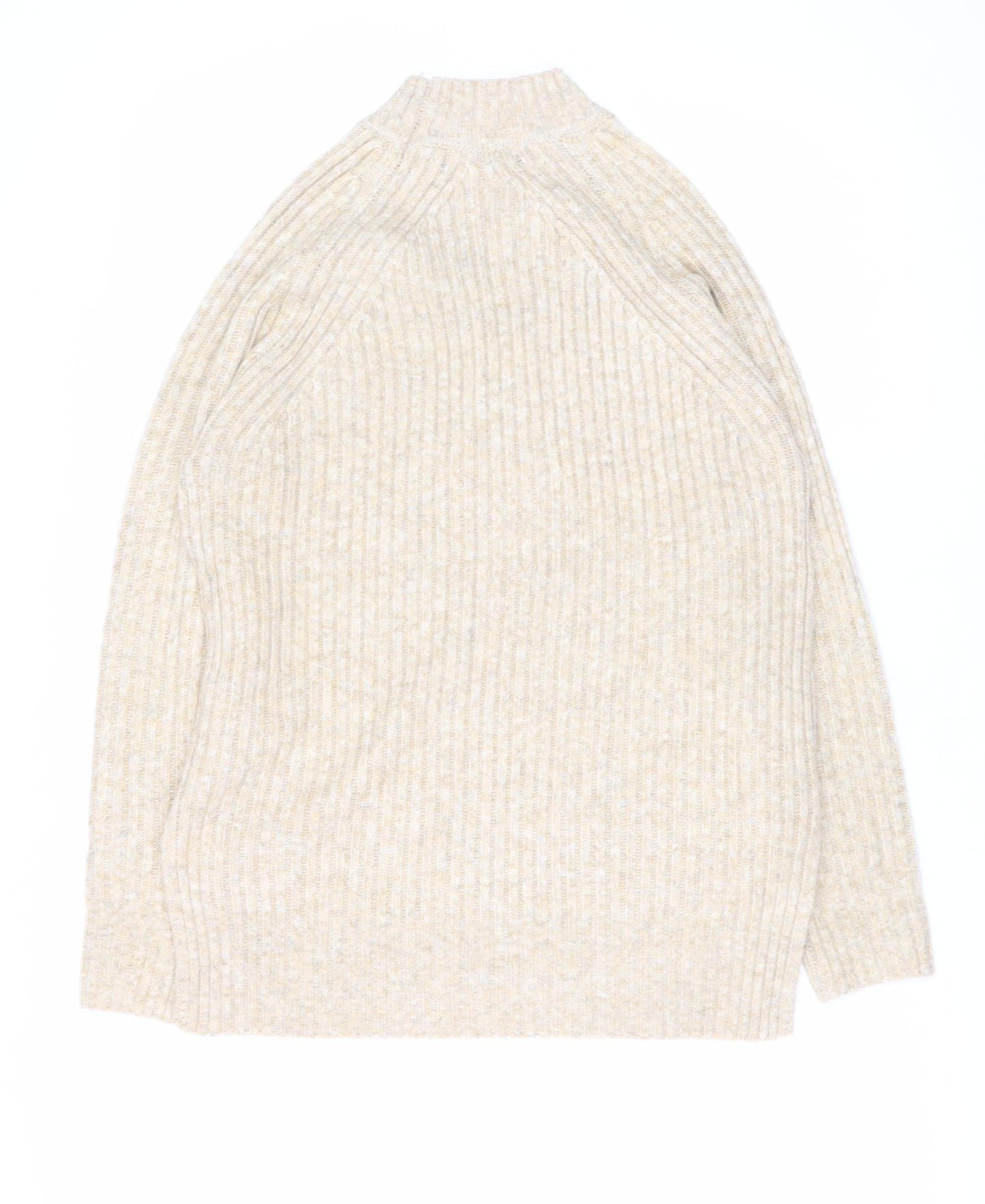 Marks and Spencer Women Beige Wool Blend Ribbed Mock Neck Jumper S