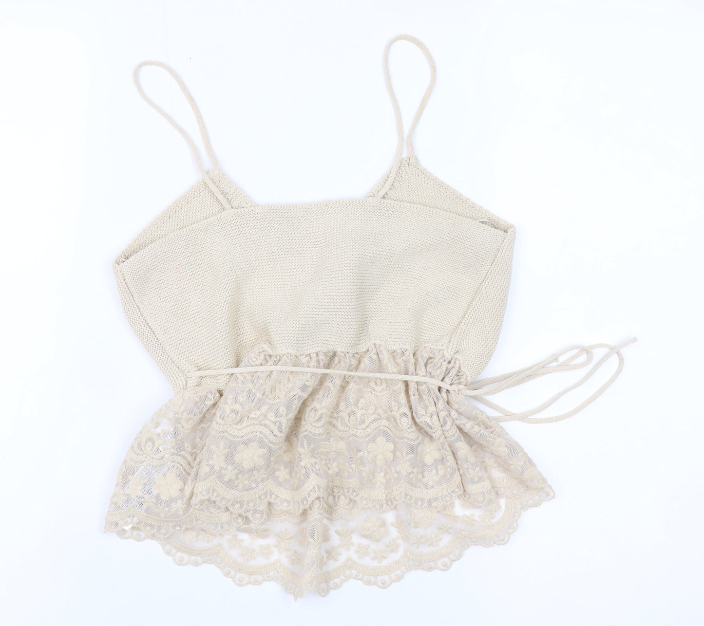 ZARA Women Beige Knit Wrap Lace Hem Camisole Top L