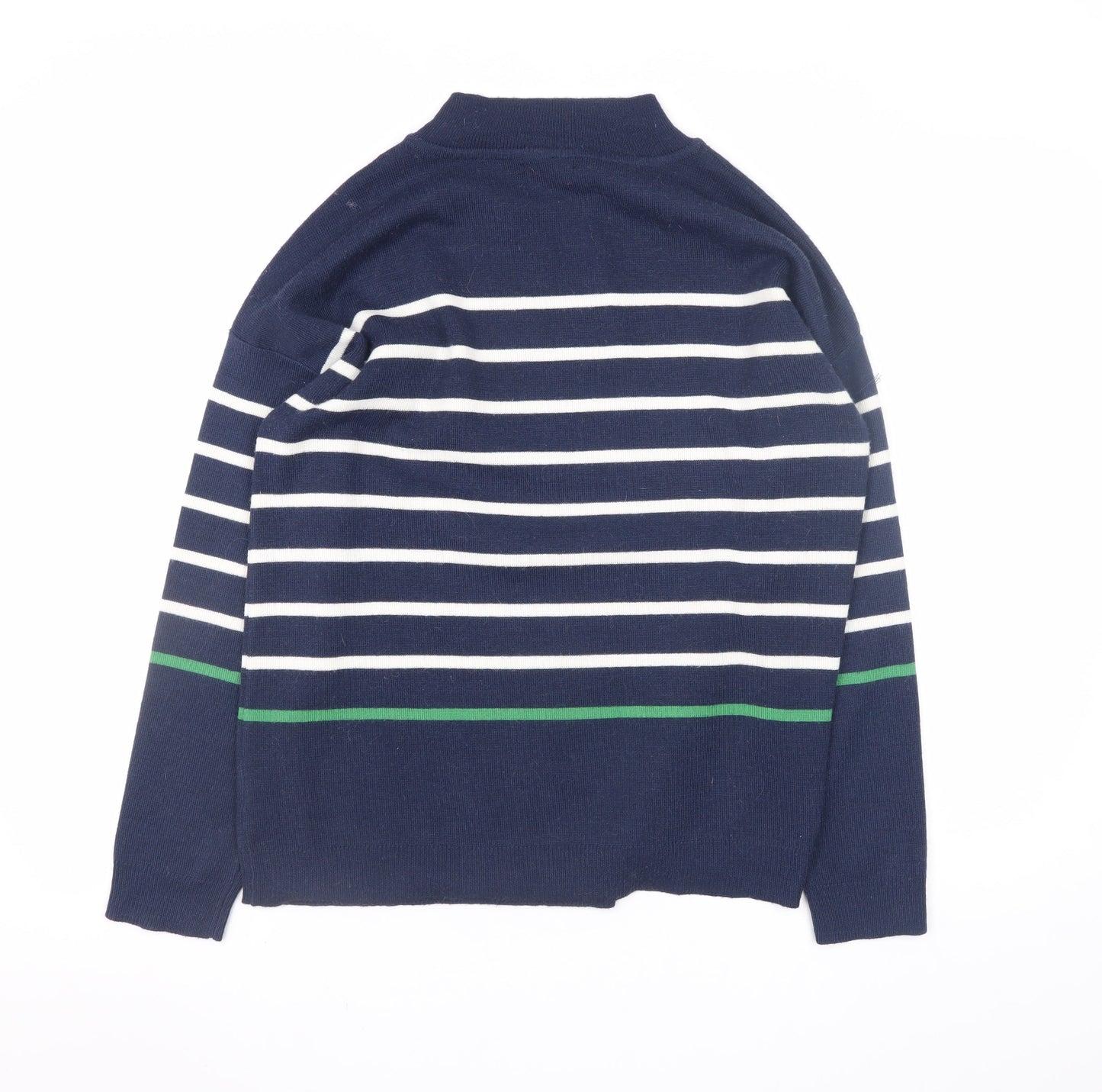 Damart Women Blue Striped Mock Neck Button Pullover Jumper Size 14/16