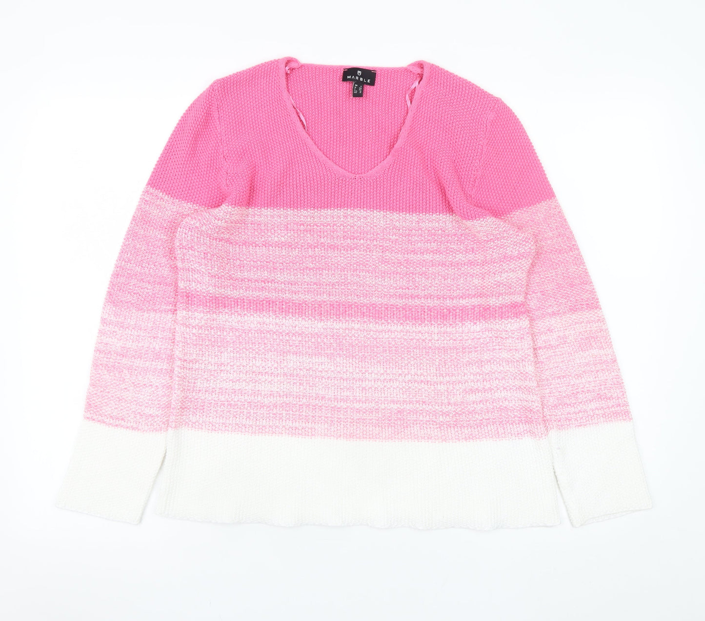 Marble Women’s Multicoloured Pink V-Neck Knit Jumper Size 2