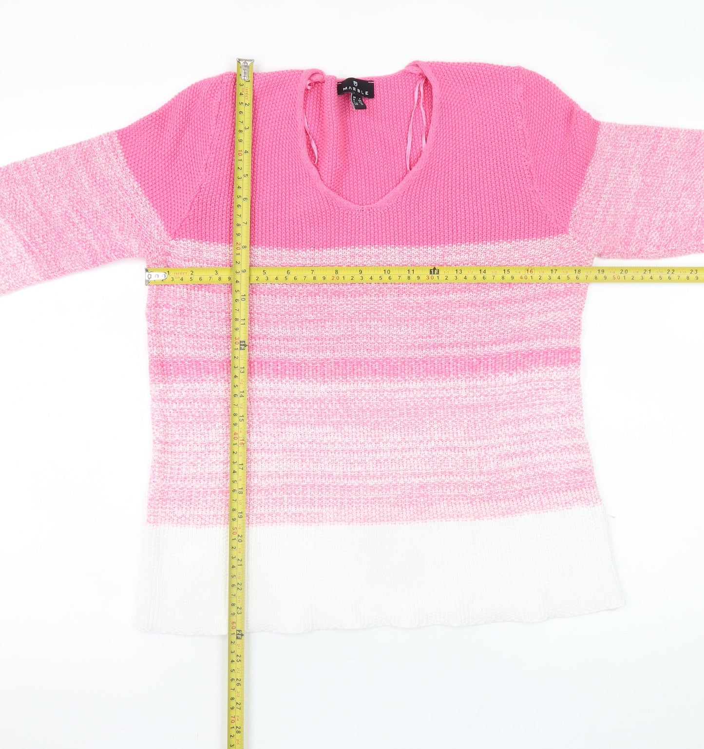 Marble Women’s Multicoloured Pink V-Neck Knit Jumper Size 2