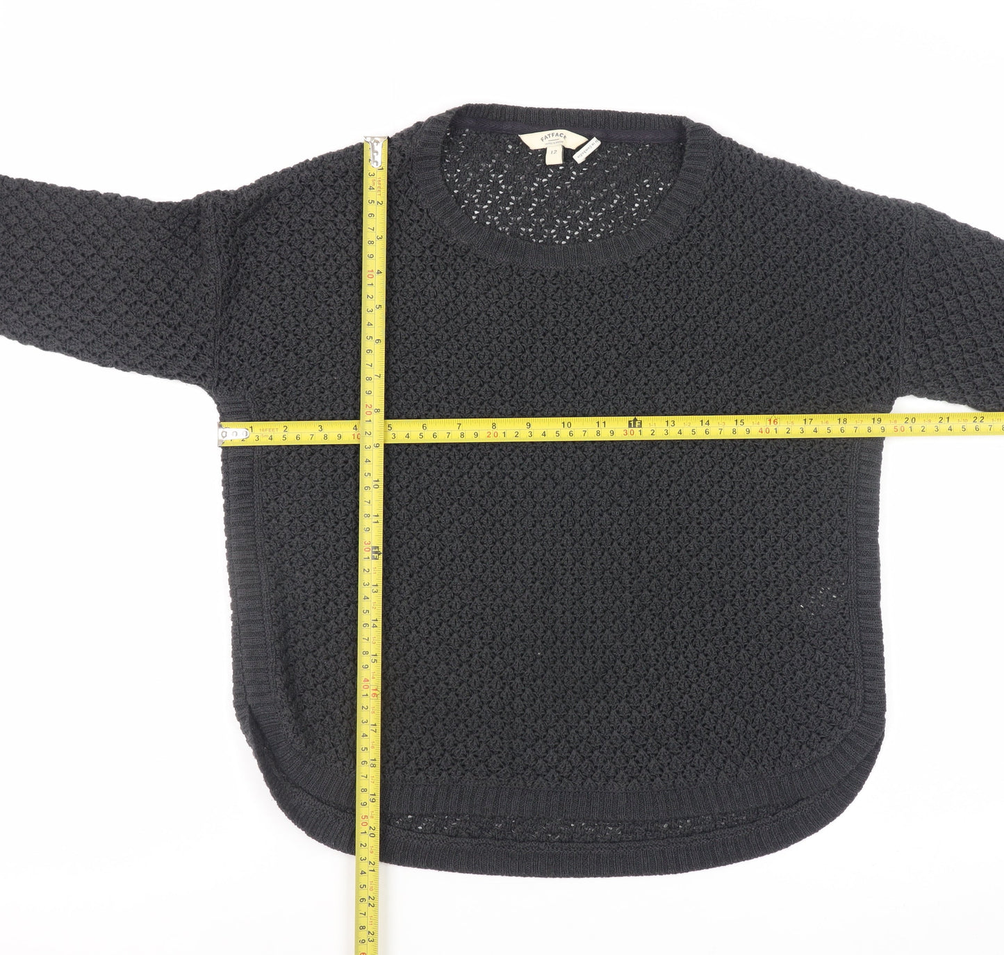 FatFace Women Black Size 12 Knit Jumper with 3/4 Sleeve