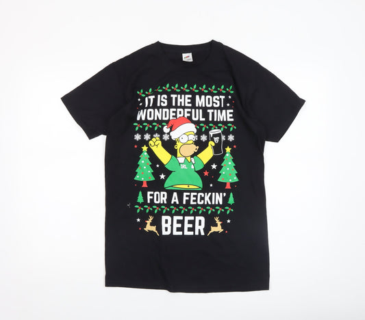 Fruit of the Loom Men's Black Christmas Homer Simpson Beer T-Shirt Size S