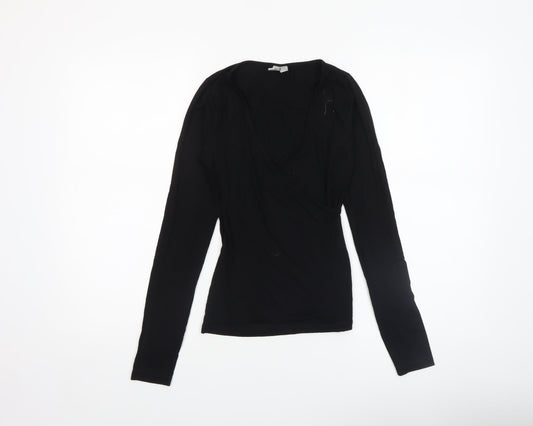 ASOS Women Black Wrap Long Sleeve Jersey Blouse Size 4