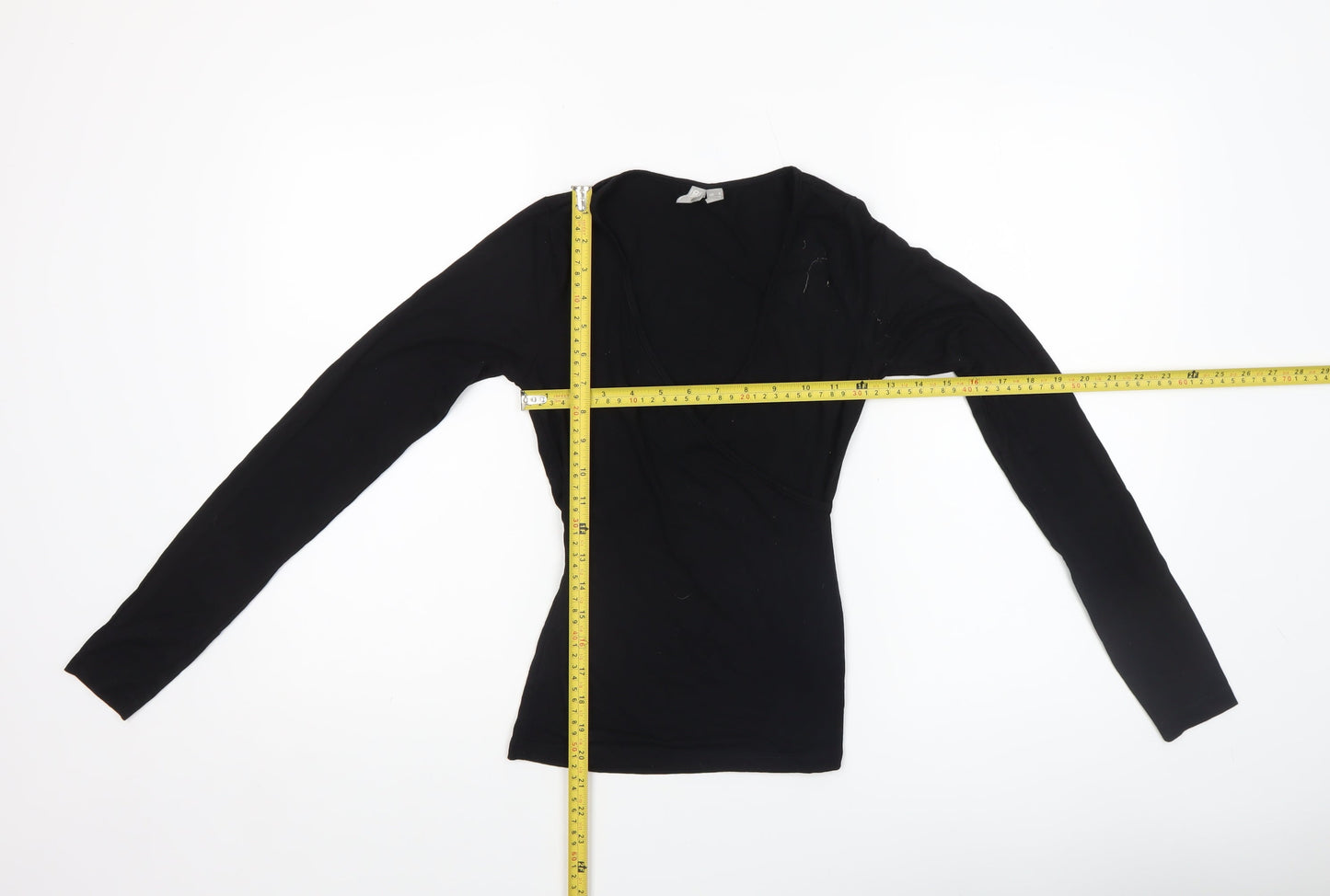 ASOS Women Black Wrap Long Sleeve Jersey Blouse Size 4