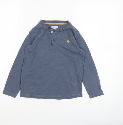 FatFace Boys Blue Long Sleeve Henley T-Shirt 5-6 Years Cotton Basic