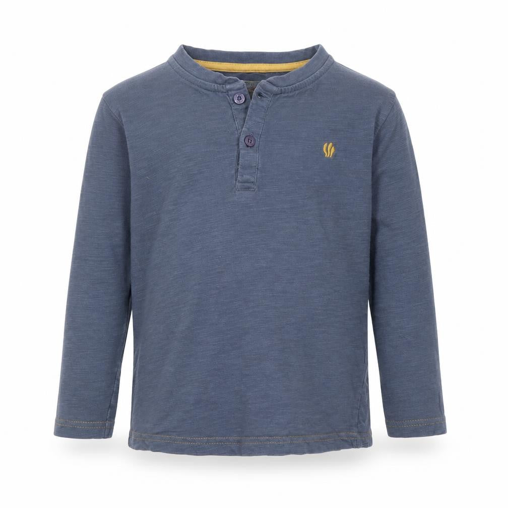 FatFace Boys Blue Long Sleeve Henley T-Shirt 5-6 Years Cotton Basic